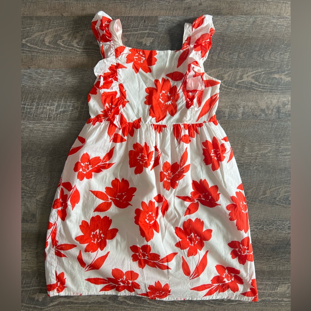 Carter’s Ruffled Lined Dress with Coral Floral Design & Cream/Ecru Girls Size 14